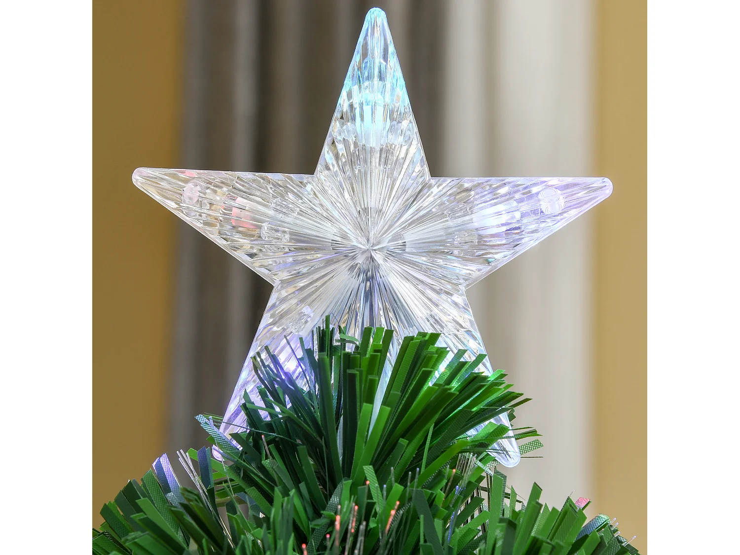 Sapin de Noël artificiel lumineux fibre optique LED multicolore + support pied Ø 45 x 90H cm 90 branches étoile sommet brillante vert