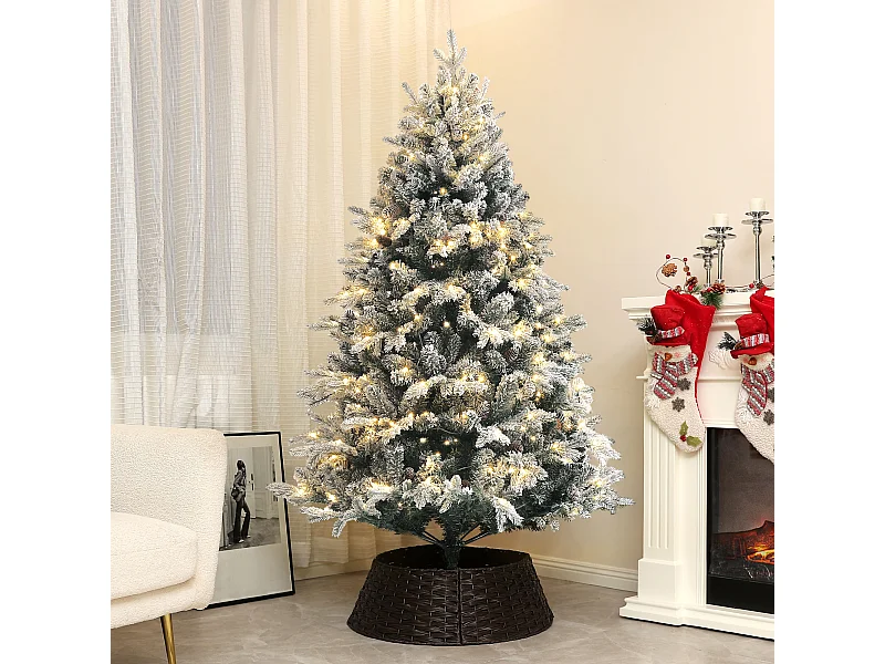 Sapin de Noël artificiel LED enneigé H. 180 cm - 200 LEDs blanc chaud, 793 branches - vert blanc