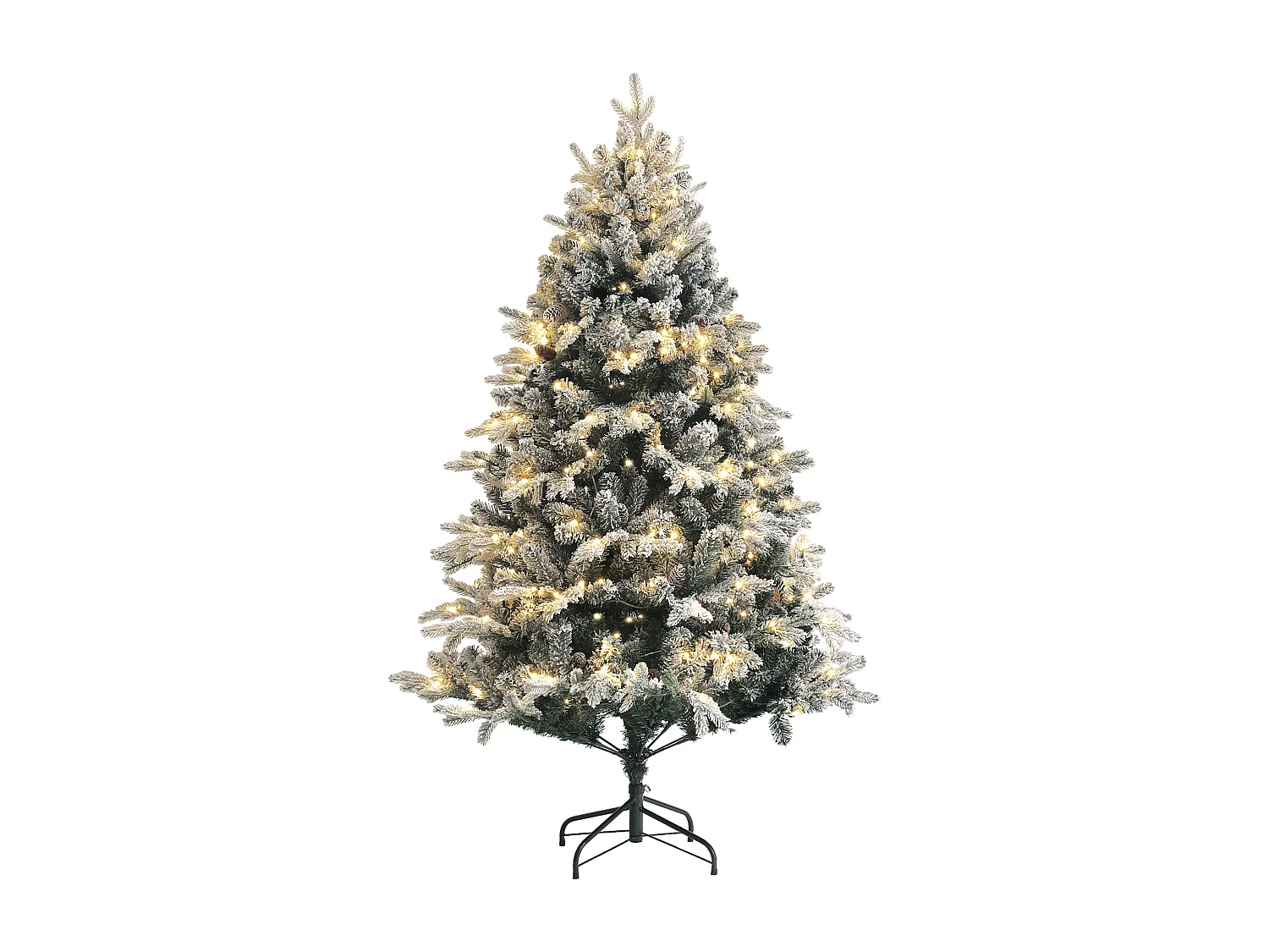 Sapin de Noël artificiel LED enneigé H. 180 cm - 200 LEDs blanc chaud, 793 branches - vert blanc