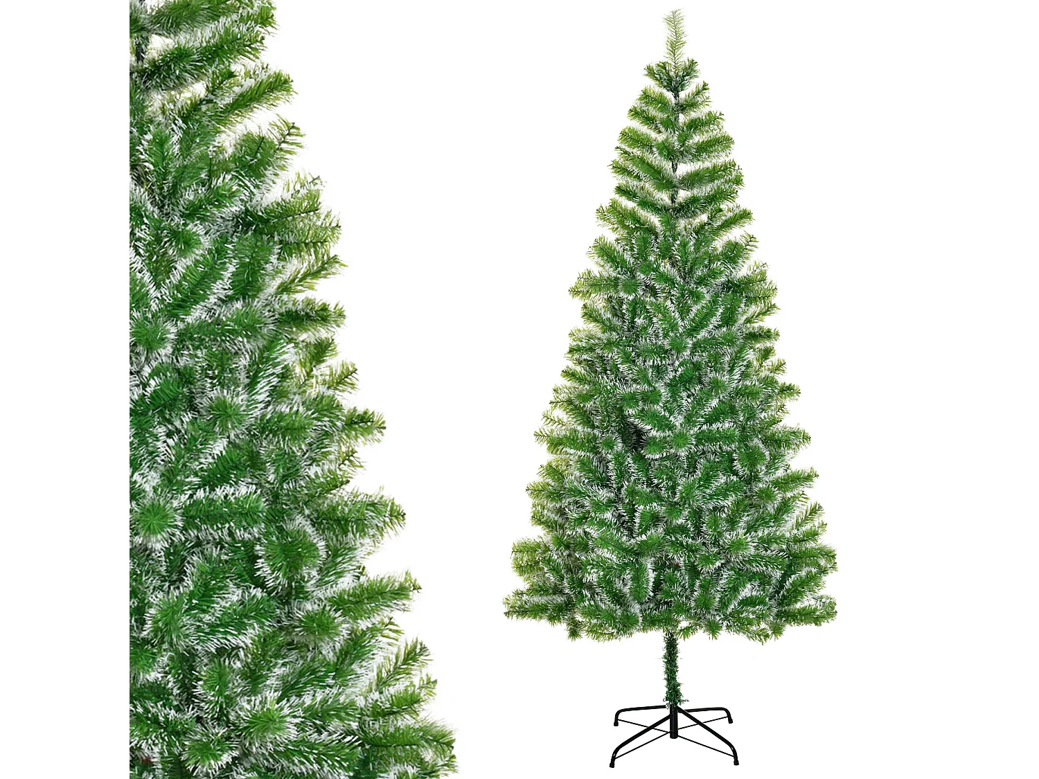 Sapin de Noël artificiel aspect enneigé Ø 100 x 210H cm 968 branches épines imitation Nordmann grand réalisme