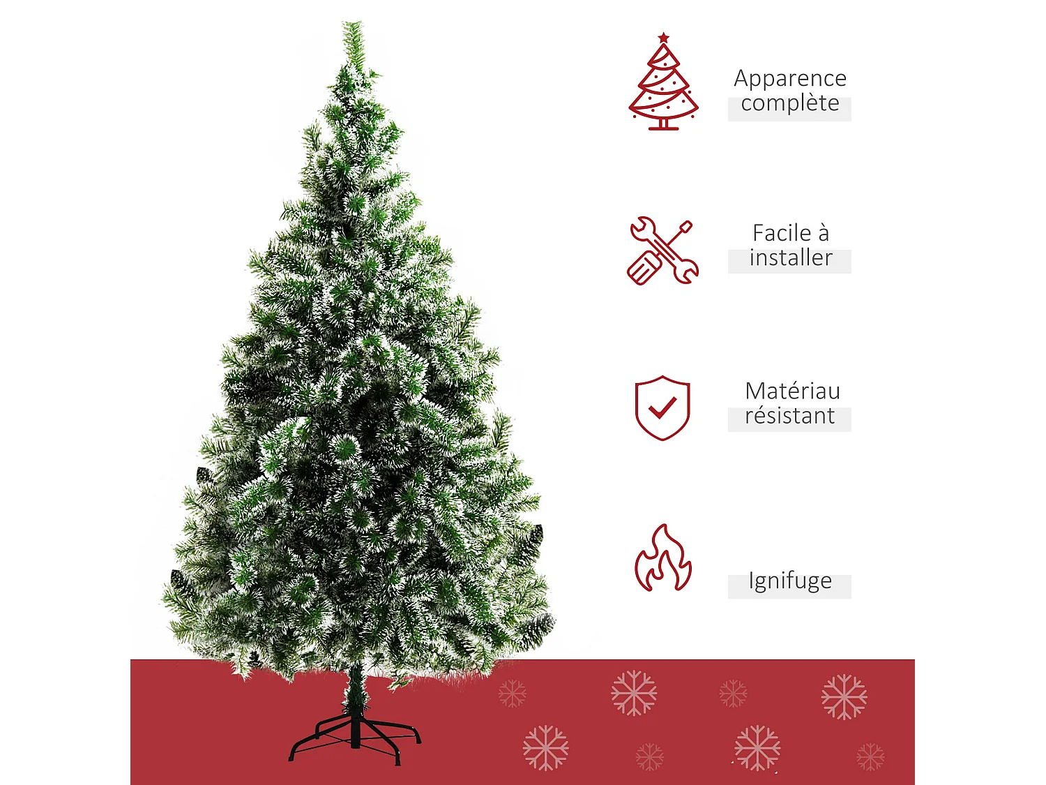 Sapin de Noël artificiel aspect enneigé Ø 100 x 210H cm 968 branches épines imitation Nordmann grand réalisme