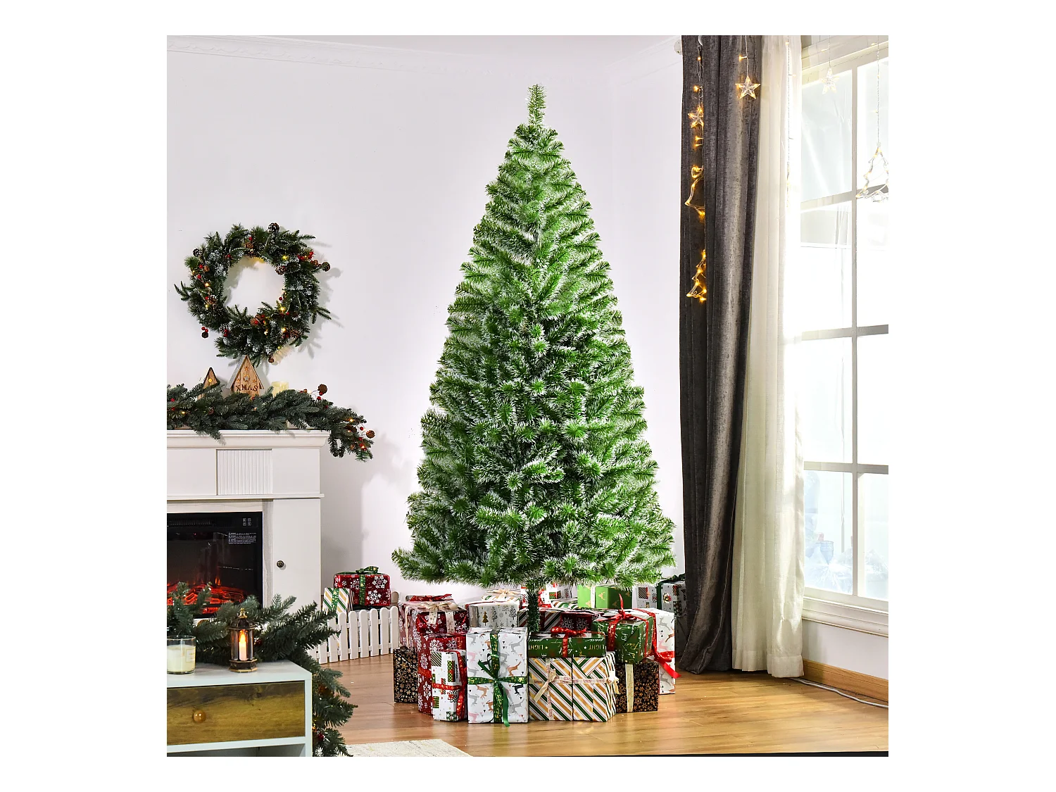Sapin de Noël artificiel aspect enneigé Ø 100 x 210H cm 968 branches épines imitation Nordmann grand réalisme