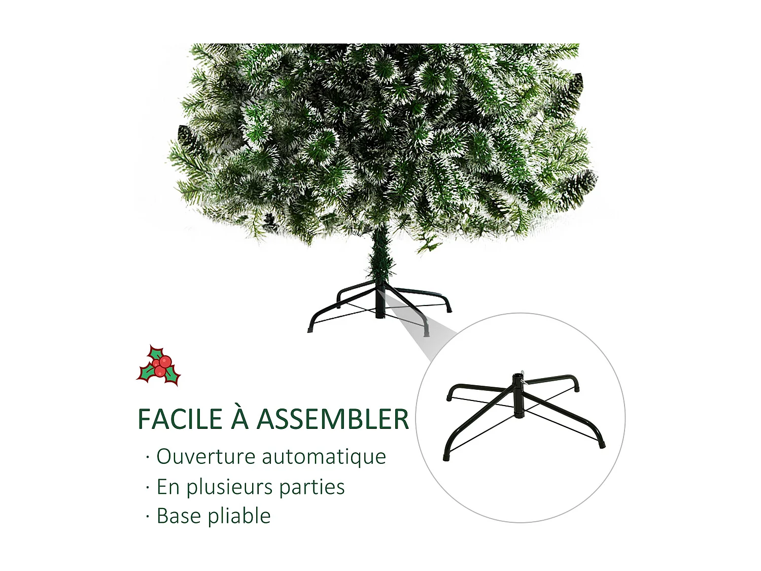 Sapin de Noël artificiel aspect enneigé Ø 100 x 210H cm 968 branches épines imitation Nordmann grand réalisme
