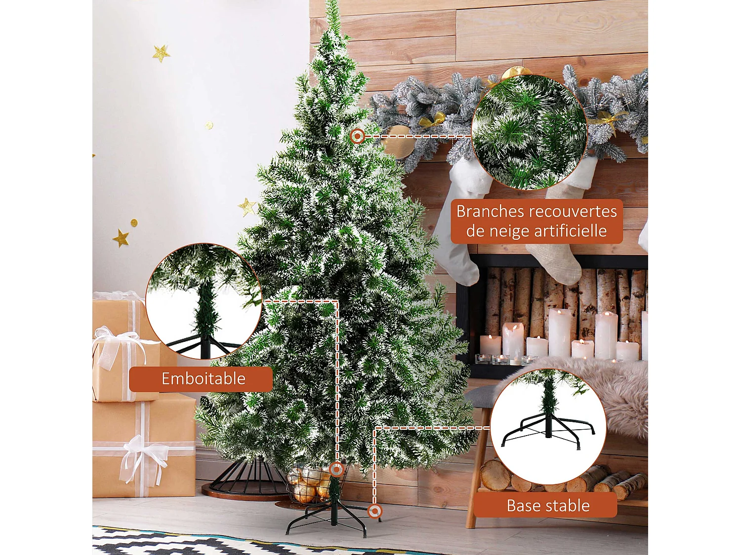 Sapin de Noël artificiel aspect enneigé Ø 100 x 210H cm 968 branches épines imitation Nordmann grand réalisme