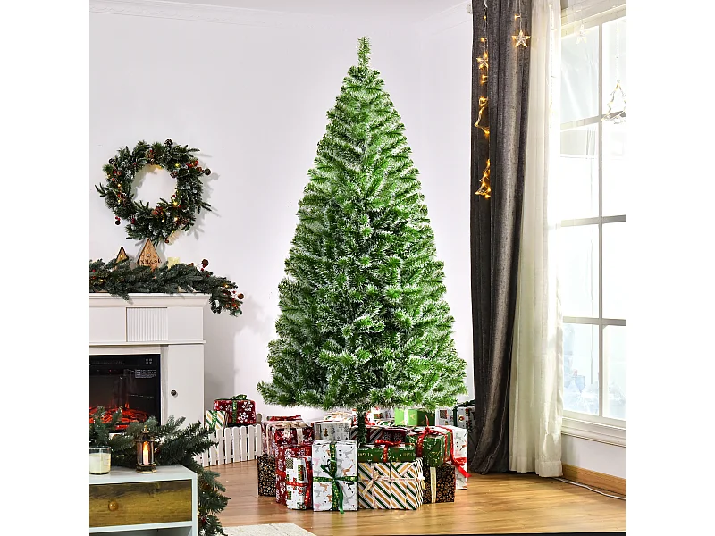 Sapin de Noël artificiel aspect enneigé Ø 100 x 210H cm 968 branches épines imitation Nordmann grand réalisme