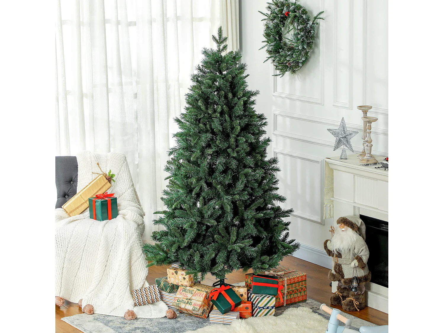 Sapin de Noël artificiel H.180 cm 1061 branches épines grand réalisme métal PVC PE vert
