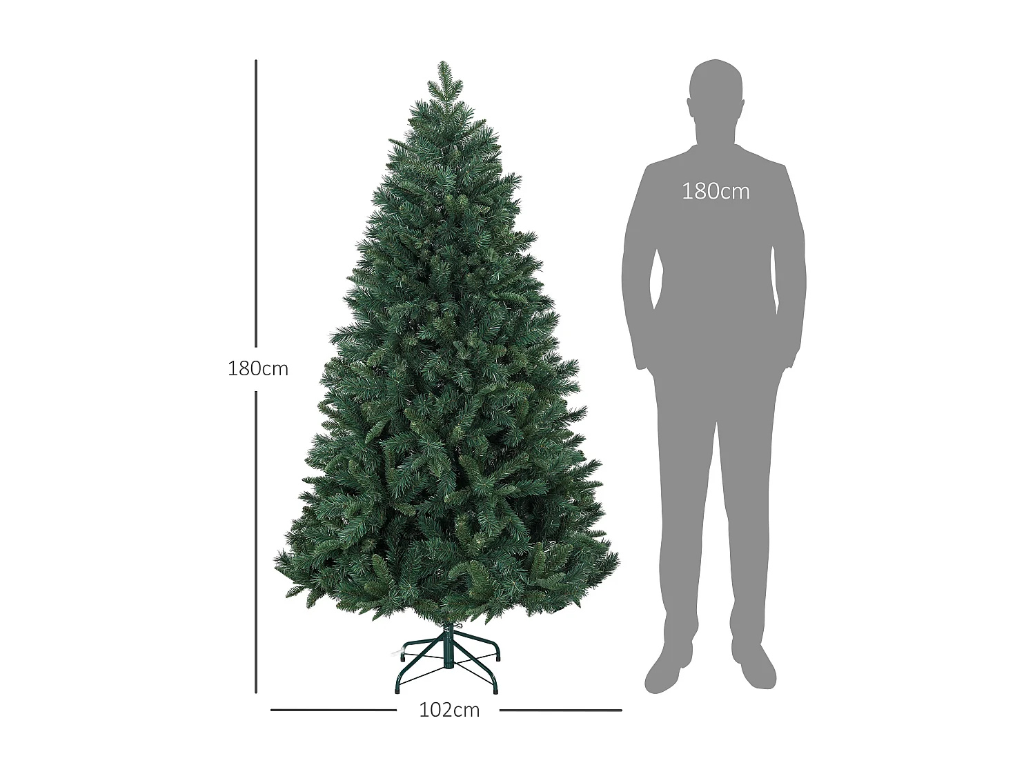 Sapin de Noël artificiel H.180 cm 1061 branches épines grand réalisme métal PVC PE vert