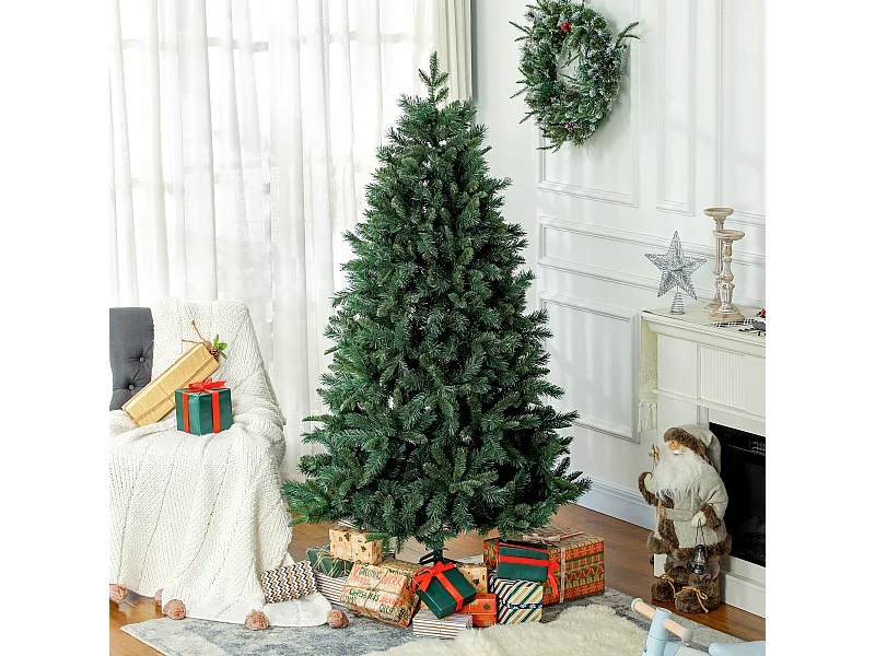 Sapin de Noël artificiel H.180 cm 1061 branches épines grand réalisme métal PVC PE vert