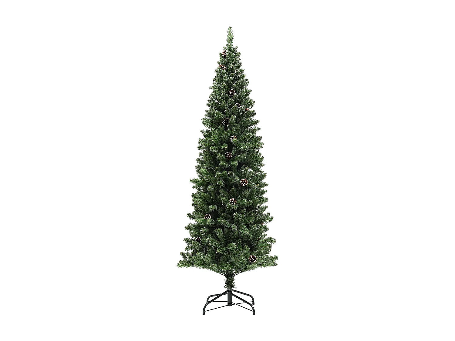 Sapin de Noël artificiel H.180 cm 618 branches 50 pommes de pin effet enneigé blanc vert
