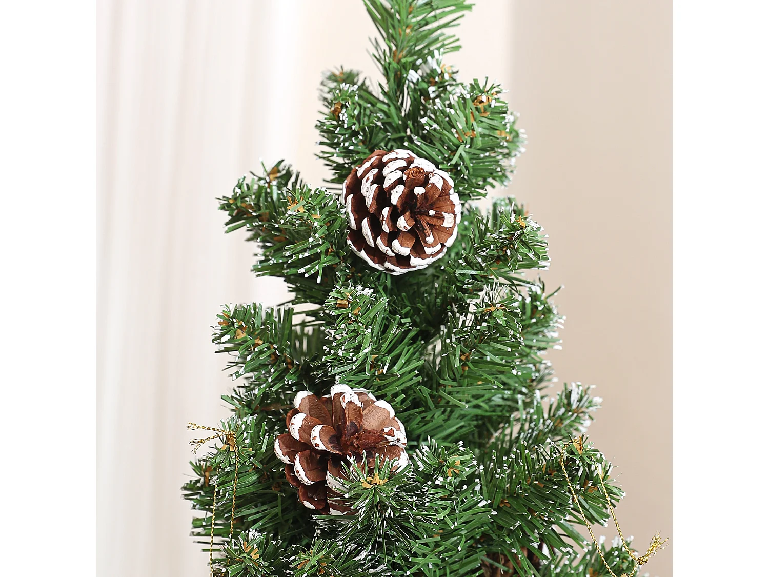 Sapin de Noël artificiel H.180 cm 618 branches 50 pommes de pin effet enneigé blanc vert