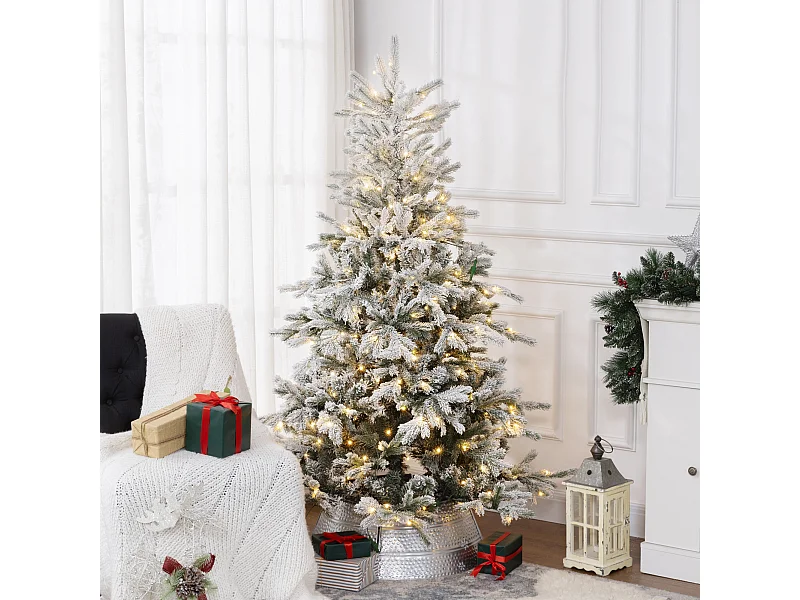 Sapin de Noël artificiel LED H.180 cm - sapin de Noël enneigé - 1321 branches 300 LED blanc chaud