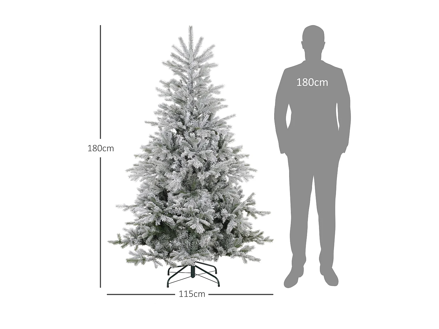 Sapin de Noël artificiel LED H.180 cm - sapin de Noël enneigé - 1321 branches 300 LED blanc chaud