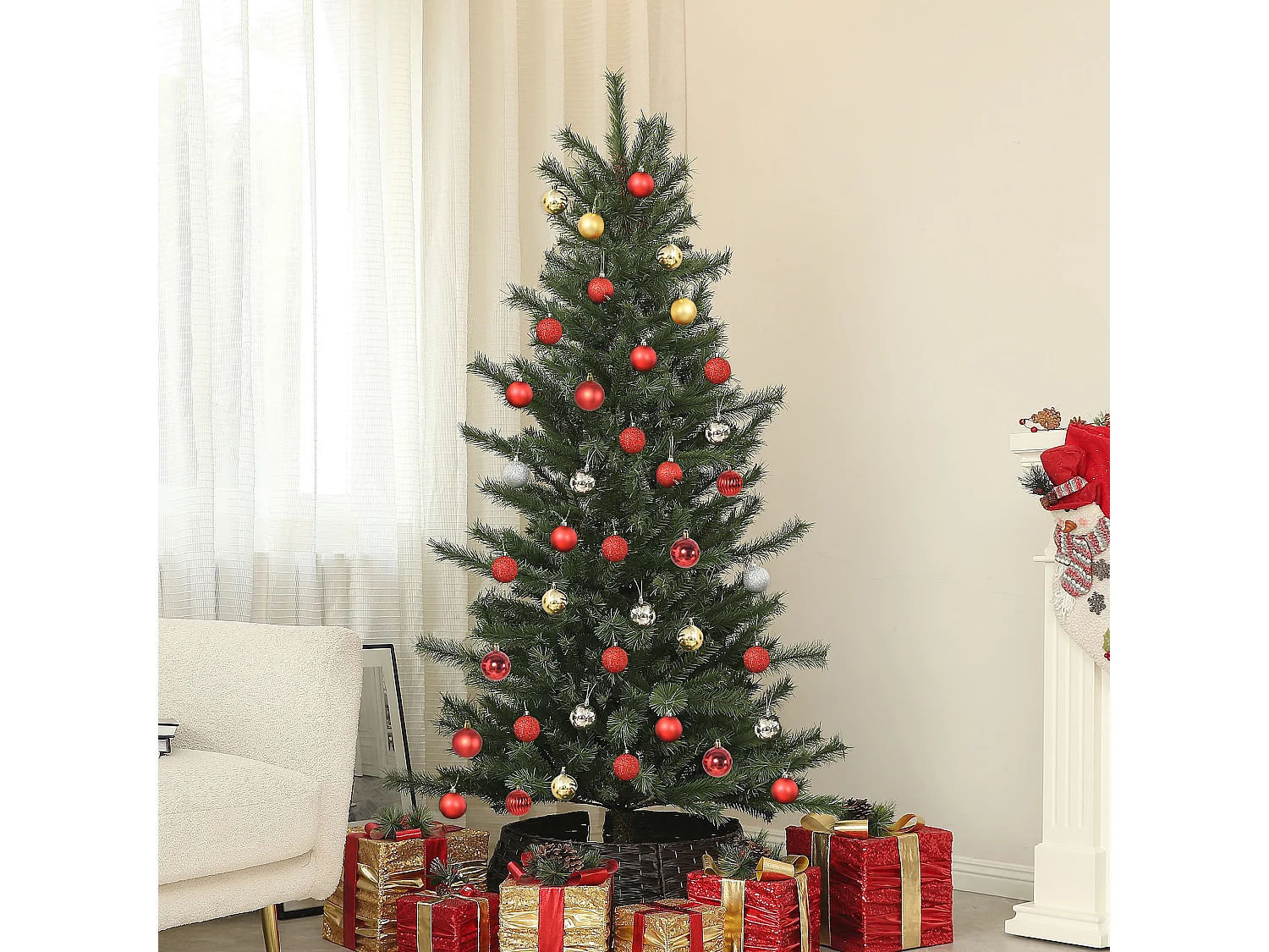 Sapin de Noël artificiel 180 cm arbre de Noël avec support en acier pliable, 467 branches, décoration de Noël effet réaliste, vert