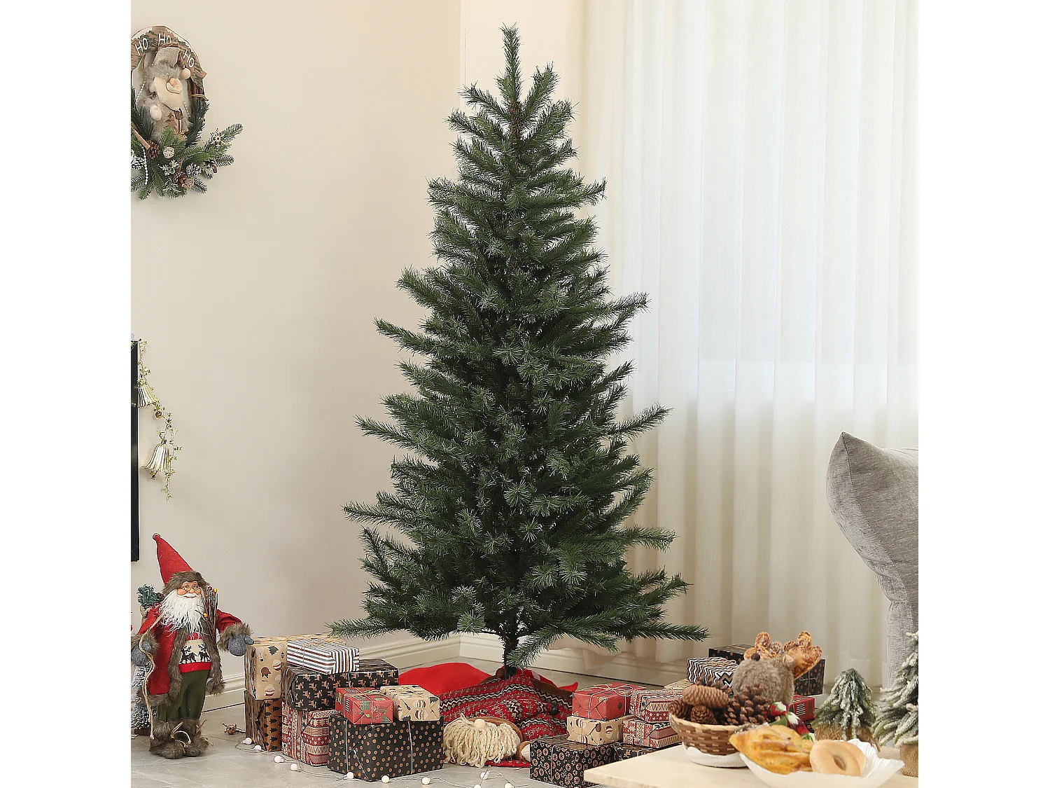 Sapin de Noël artificiel 180 cm arbre de Noël avec support en acier pliable, 467 branches, décoration de Noël effet réaliste, vert