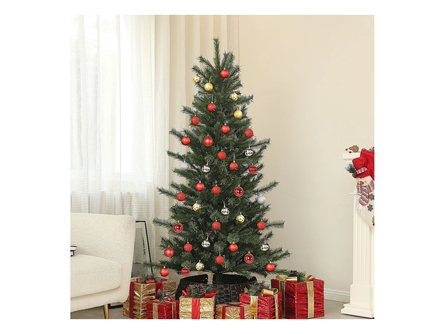 Sapin de Noël artificiel 180 cm arbre de Noël avec support en acier pliable, 467 branches, décoration de Noël effet réaliste, vert