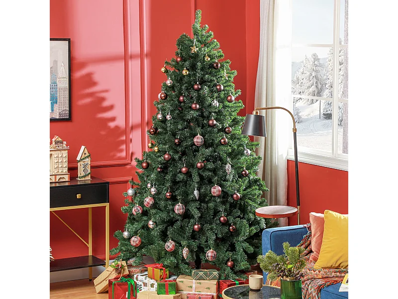 Sapin de Noël artificiel H.210 cm 1674 branches épines grand réalisme métal PVC PE vert