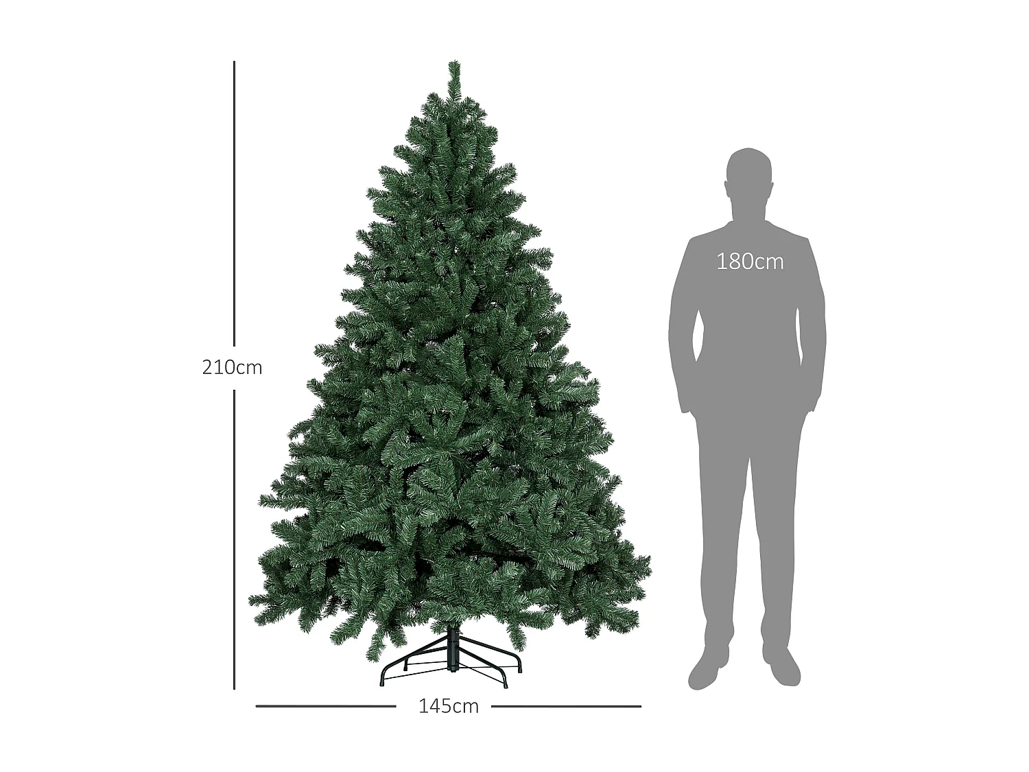 Sapin de Noël artificiel H.210 cm 1674 branches épines grand réalisme métal PVC PE vert