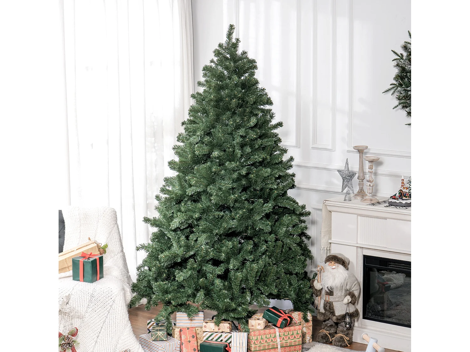 Sapin de Noël artificiel H.210 cm 1674 branches épines grand réalisme métal PVC PE vert