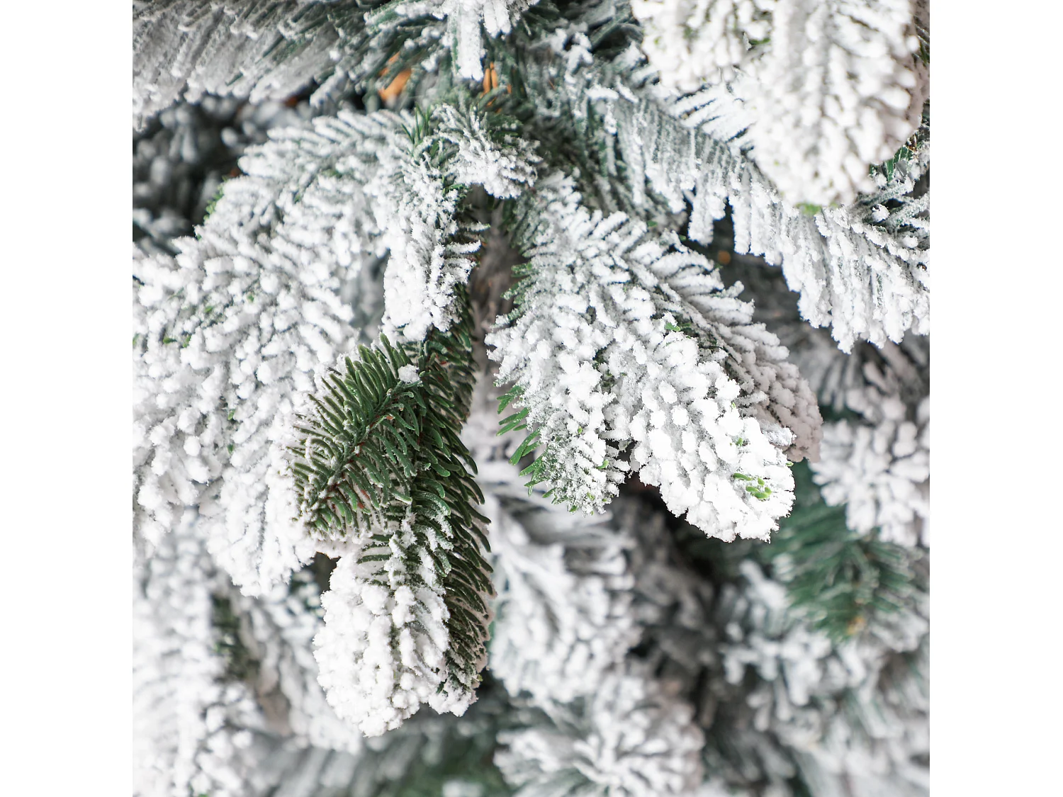 Sapin de Noël artificiel H.180 cm 1489 branches enneigées 33 pommes de pin métal PVC PE vert blanc