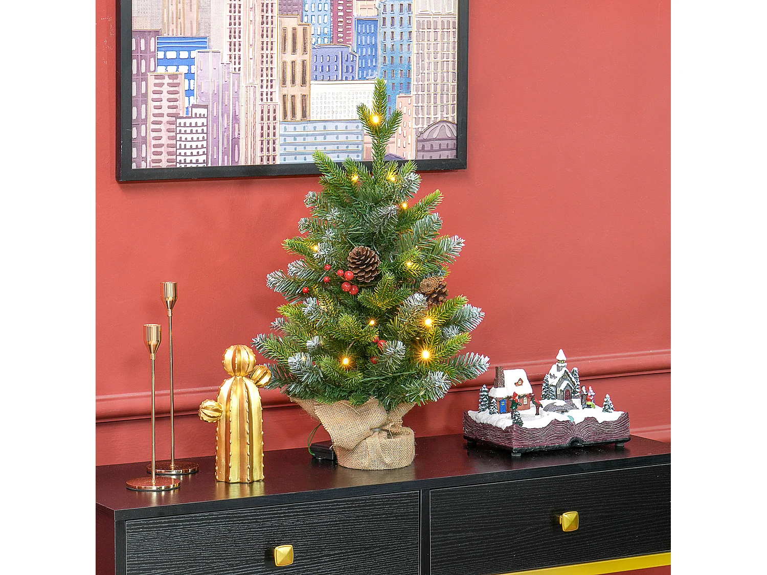 Mini sapin de Noël avec éclairage LED - petit sapin de Noël artificiel - décoration de Noël - 60 cm