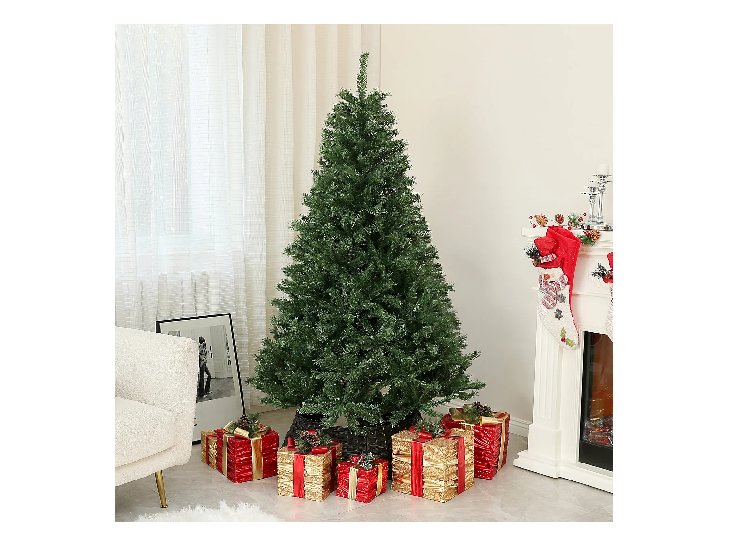 Sapin de Noël artificiel H.180 cm 1 000 branches ignifugées effet réaliste vert