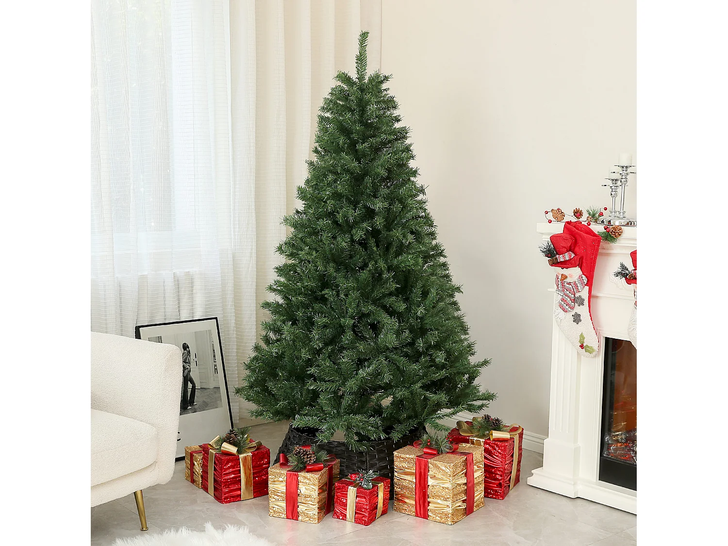 Sapin de Noël artificiel H.180 cm 1 000 branches ignifugées effet réaliste vert