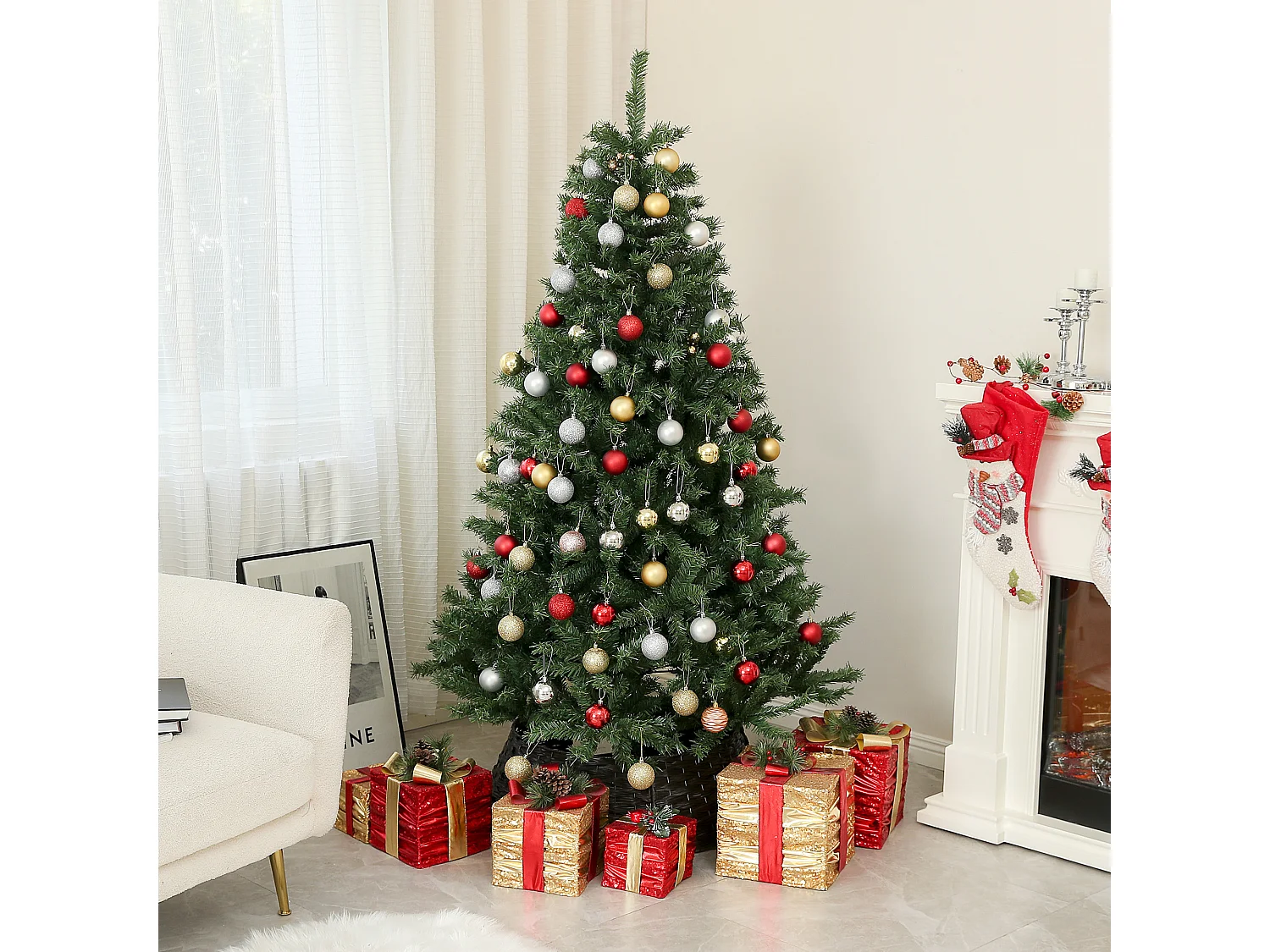 Sapin de Noël artificiel H.180 cm 1 000 branches ignifugées effet réaliste vert