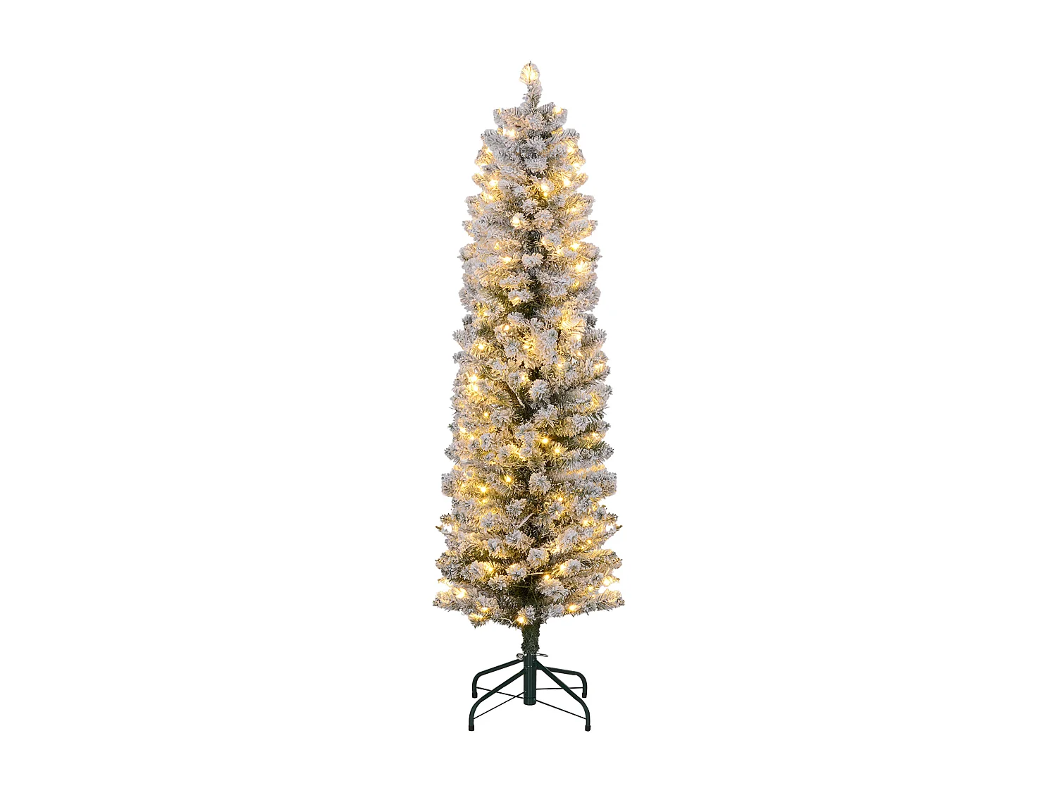 Sapin de Noël artificiel LED H.150 cm - sapin de Noël mince enneigé - 263 branches 120 LED blanc chaud