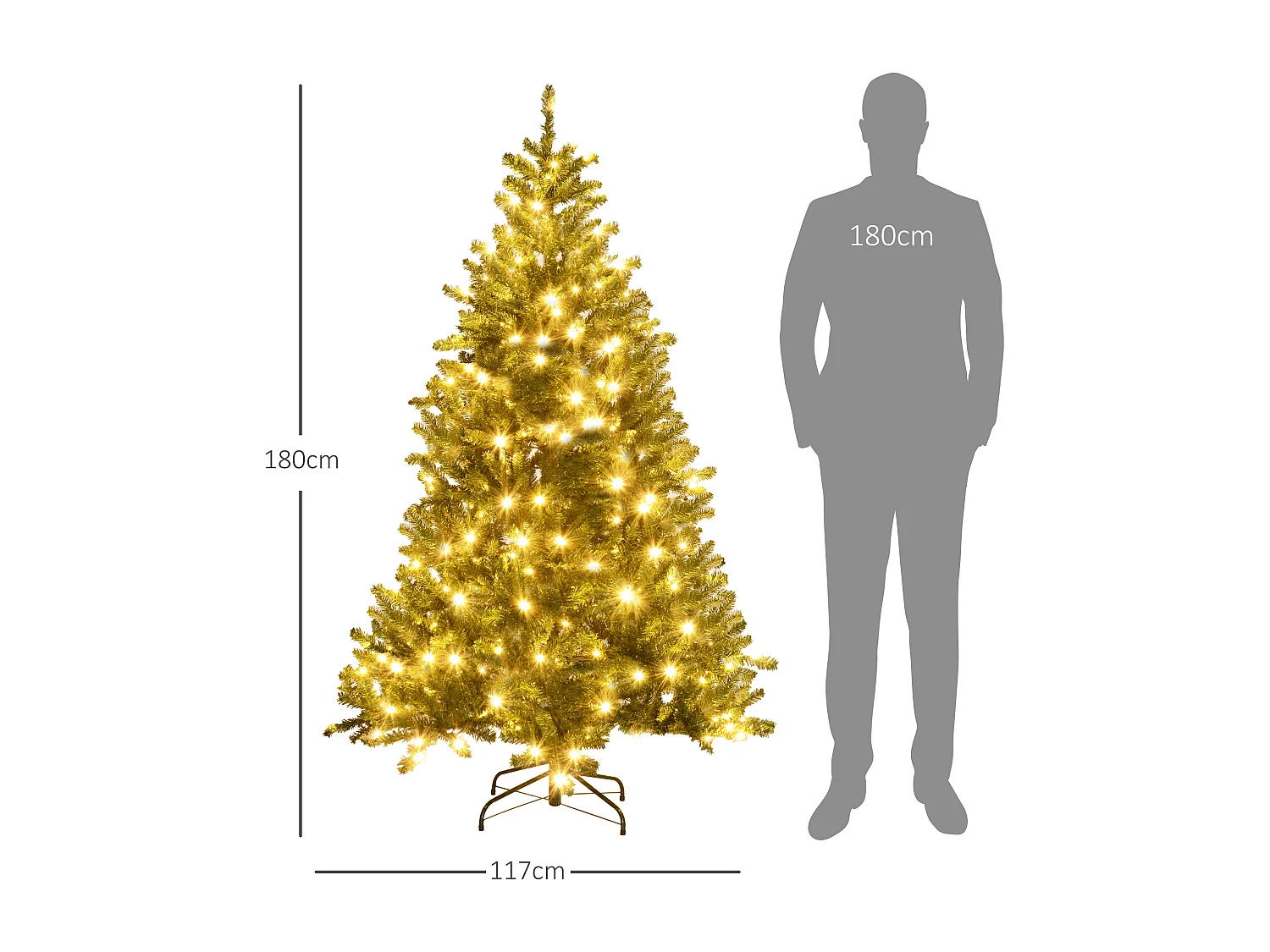 Sapin de Noël artificiel LED H.180 cm - 872 branches - blanc chaud vert