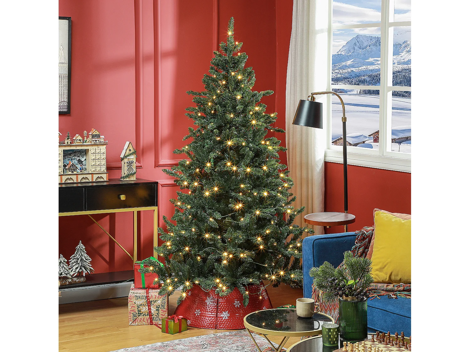 Sapin de Noël artificiel LED H.180 cm - 872 branches - blanc chaud vert