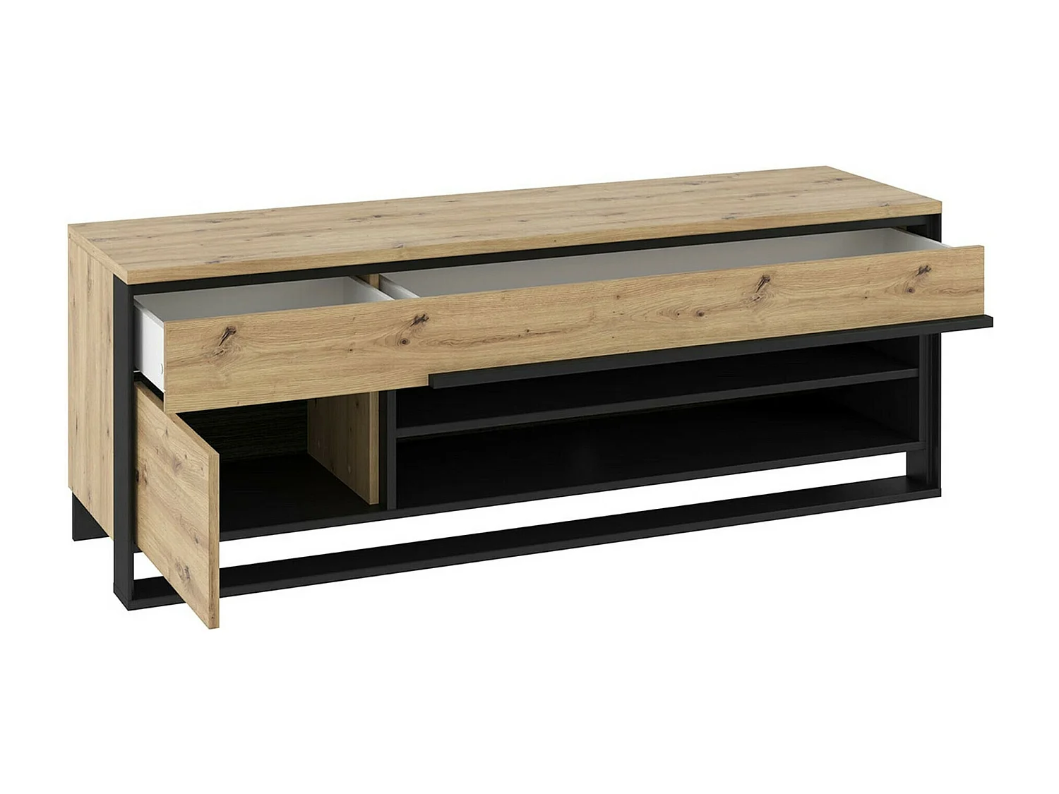 Meuble TV Luliru 103, Chêne Artisan|Noir, Le nombre de portes: 1, Nombre de tiroirs: 2,