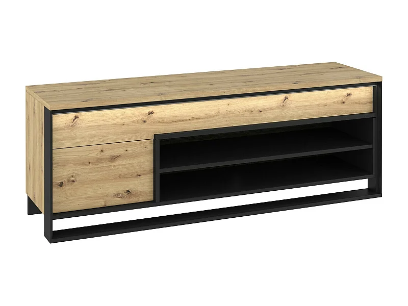 Meuble TV Luliru 103, Noir|Chêne Artisan, Le nombre de portes: 1, Nombre de tiroirs: 2,