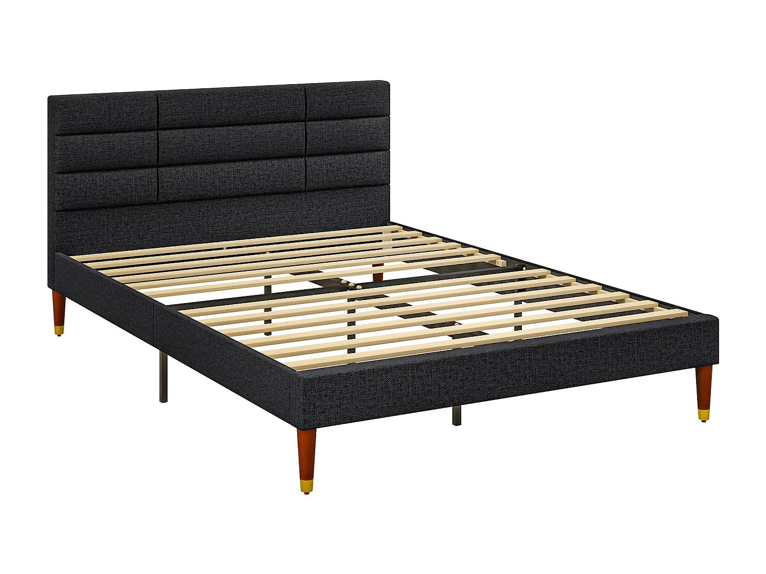 Lit double - tête de lit, pied de lit et sommier - compatible matelas 140 x 200 cm - tissu noir