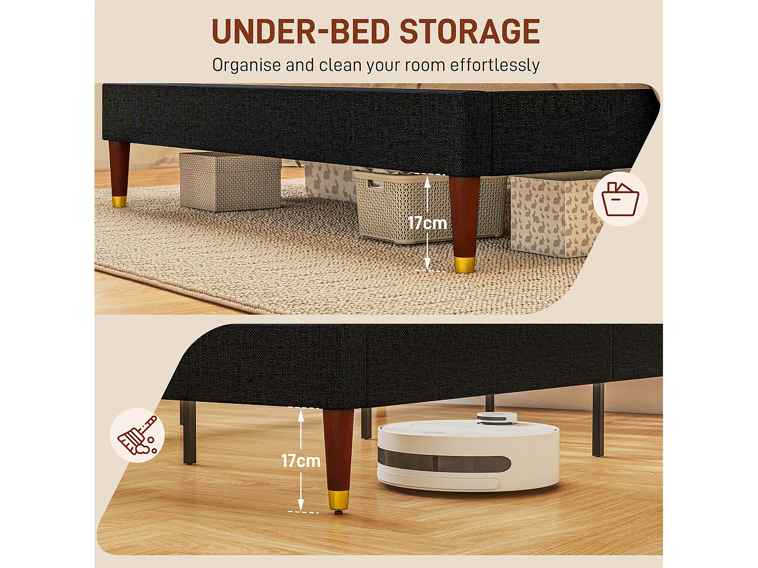 Lit double - tête de lit, pied de lit et sommier - compatible matelas 140 x 200 cm - tissu noir