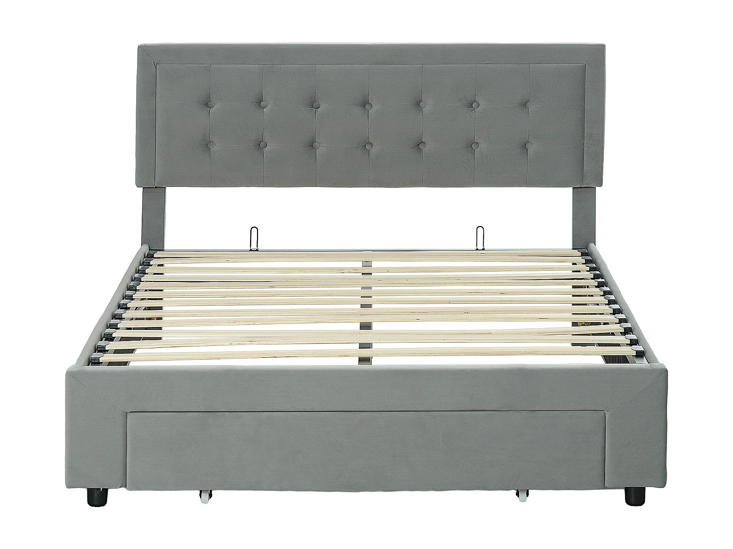 Lit double coffre - tête de lit, pied de lit et sommier - compatible matelas 140 x 200 cm - velours gris
