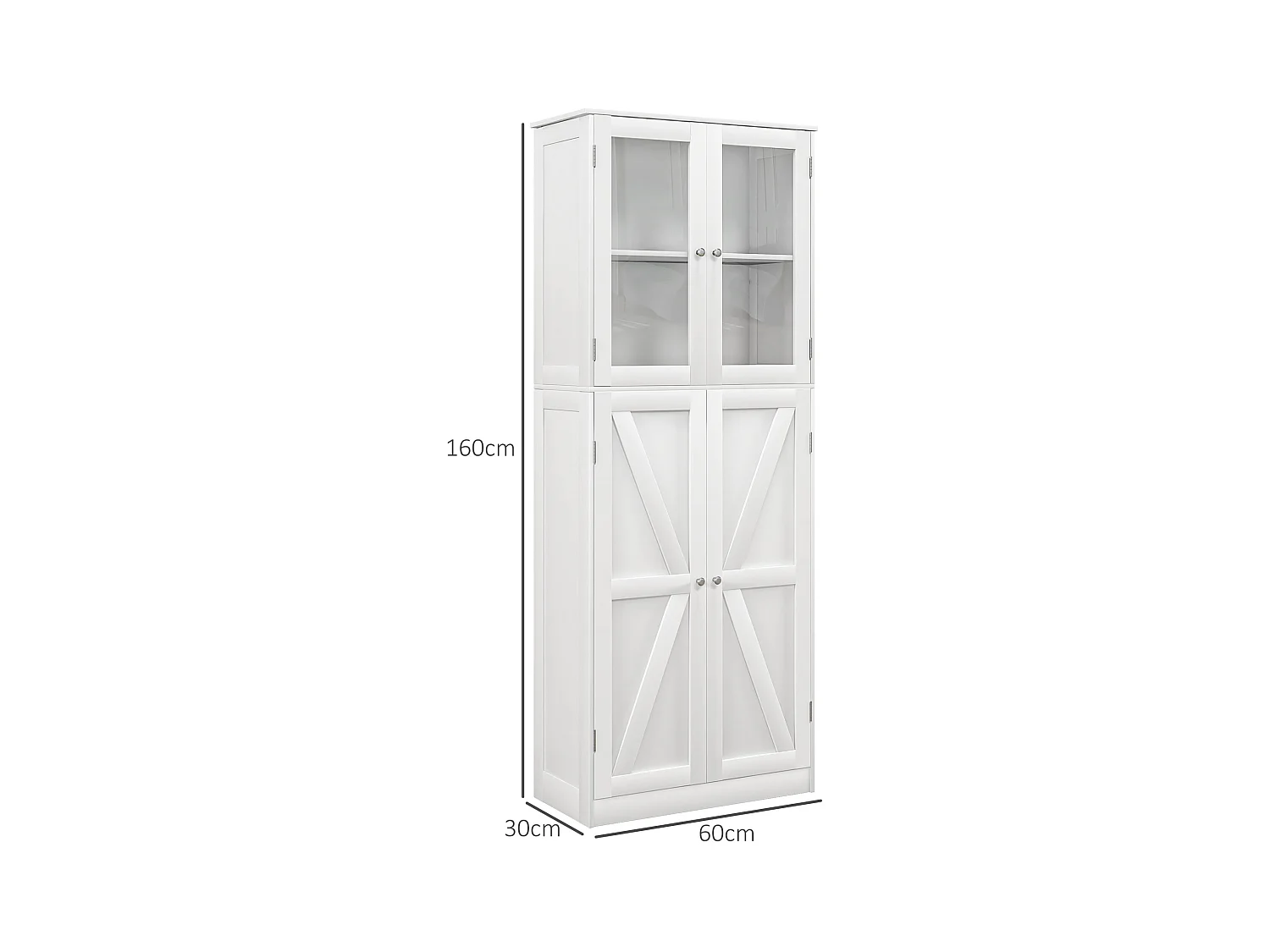 Buffet haut salle de bain moderne - 4 portes, 3 étagères - verre trempé MDF blanc
