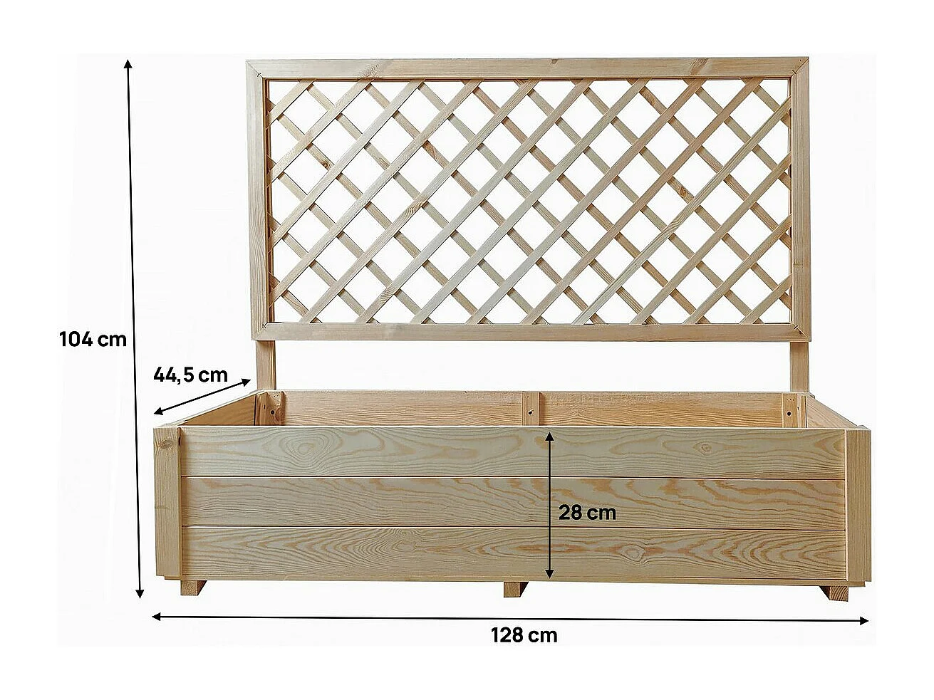 Pflanzkasten aus Holz "Orpin" mit Rankgitter - 128 x 44,5 x 103,5 cm