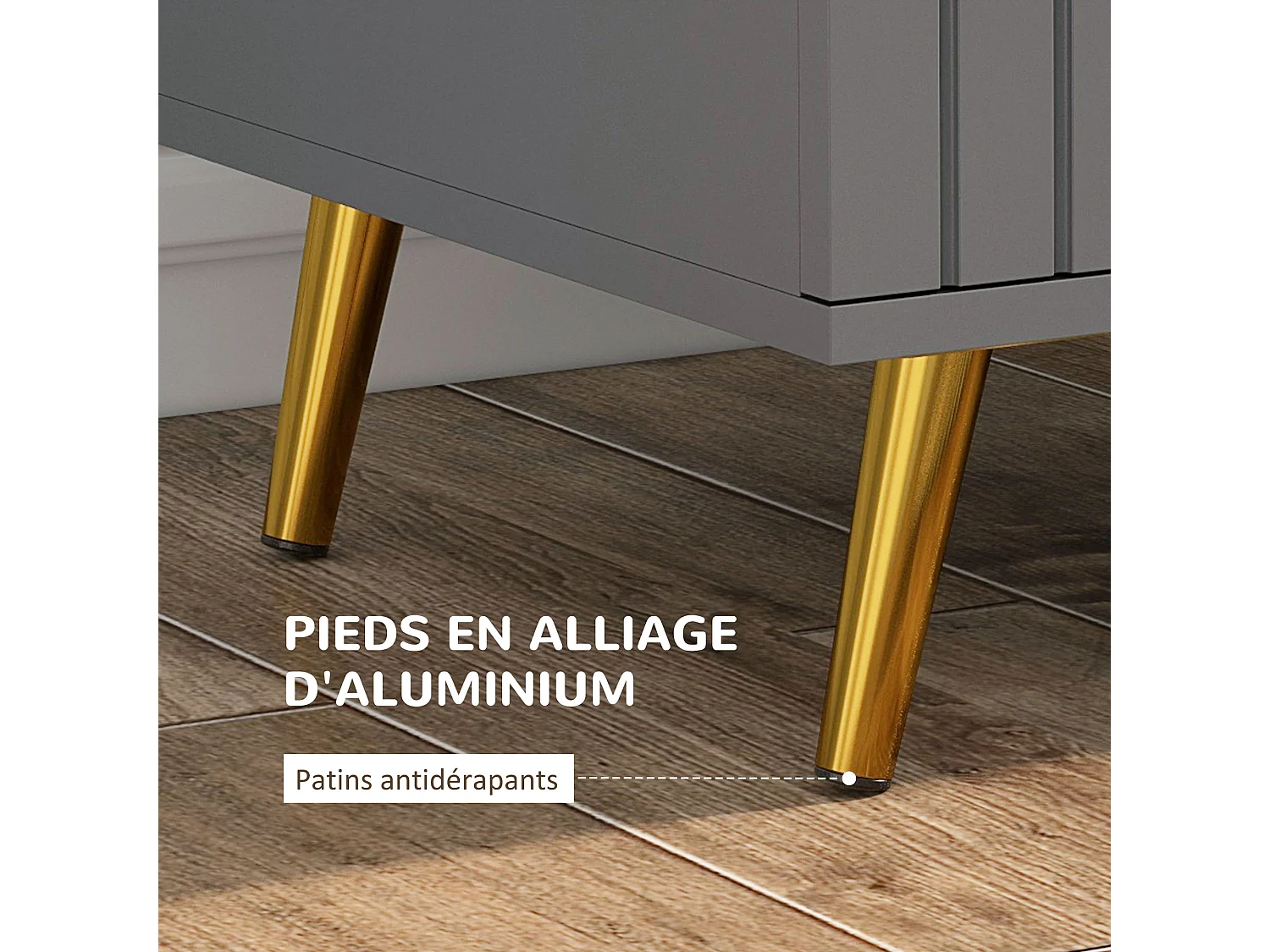 Commode 4 tiroirs style art déco - dim. 60L x 40l x 90H cm - alu. doré panneaux gris