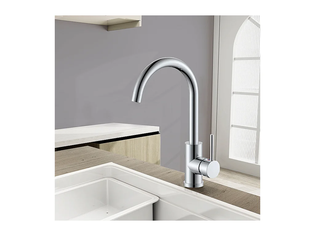 Rubinetto da cucina miscelatore monocomando con beccuccio alto girevole 360, cromato