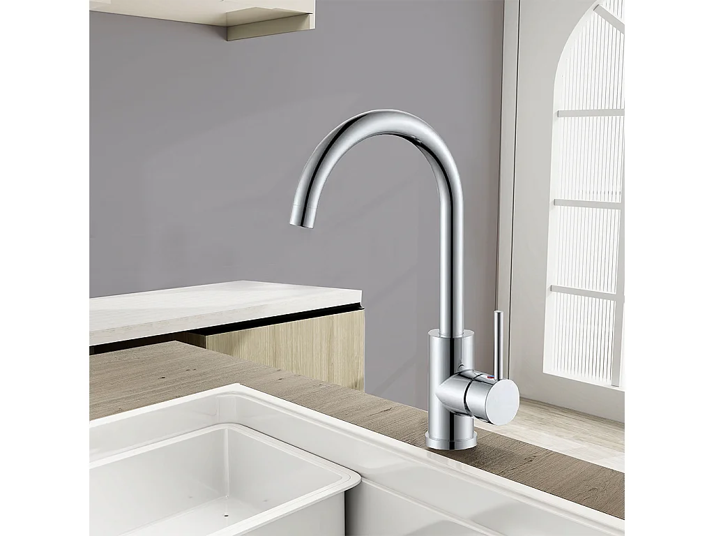 Rubinetto da cucina miscelatore monocomando con beccuccio alto girevole 360, cromato