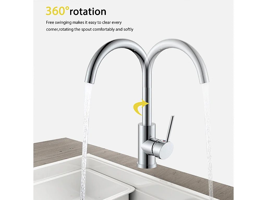 Rubinetto da cucina miscelatore monocomando con beccuccio alto girevole 360, cromato