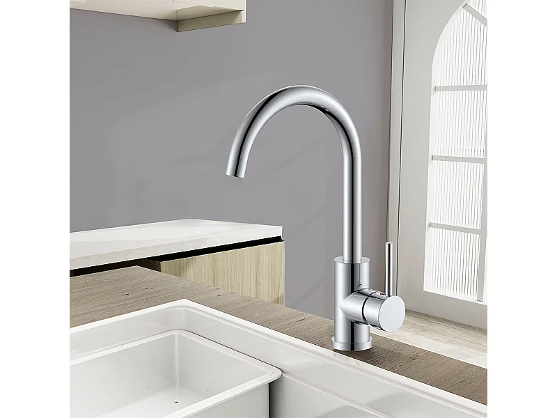Rubinetto da cucina miscelatore monocomando con beccuccio alto girevole 360, cromato