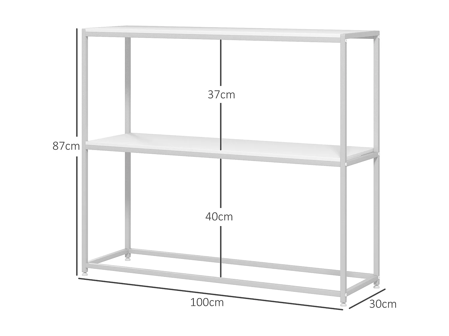 Table console plateau étagère dim. 100L x 30l x 87H cm acier panneaux blanc