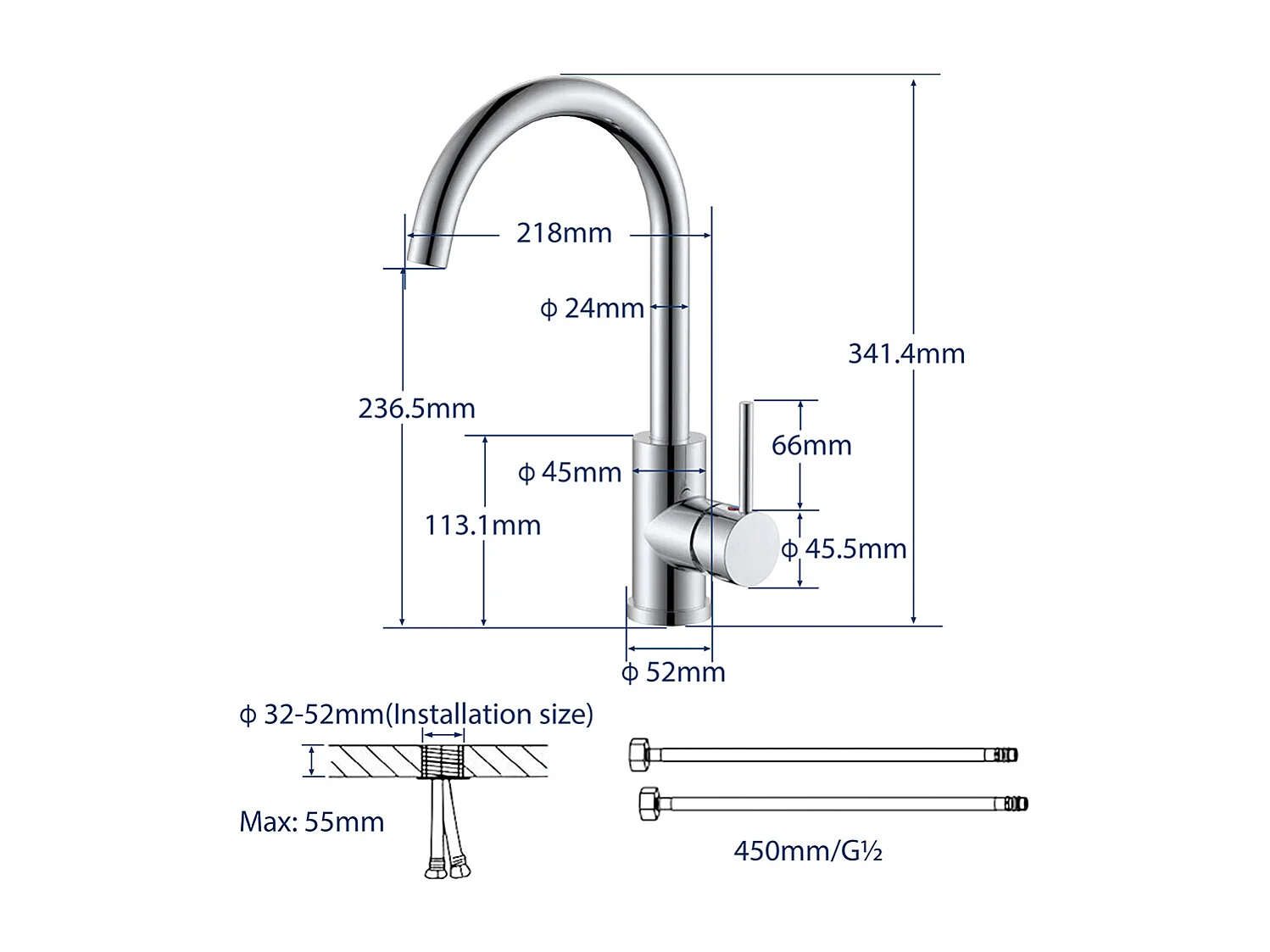 Miscelatore da cucina in acciaio inossidabile Joystick monocomando,cromato AICA