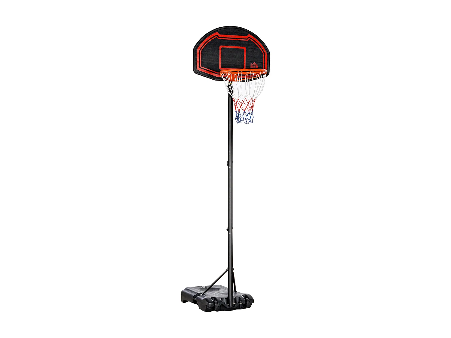 Panier de Basket-Ball sur pied avec poteau panneau - base de lestage sur roulettes - hauteur réglable 5 niveaux 2,45-2,95 m - acier HDPE noir rouge