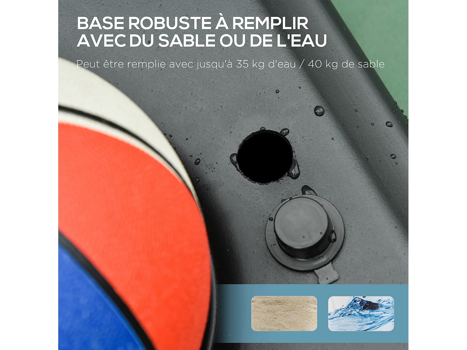 Panier de Basket-Ball sur pied avec poteau panneau - base de lestage sur roulettes - hauteur réglable 5 niveaux 2,45-2,95 m - acier HDPE noir rouge