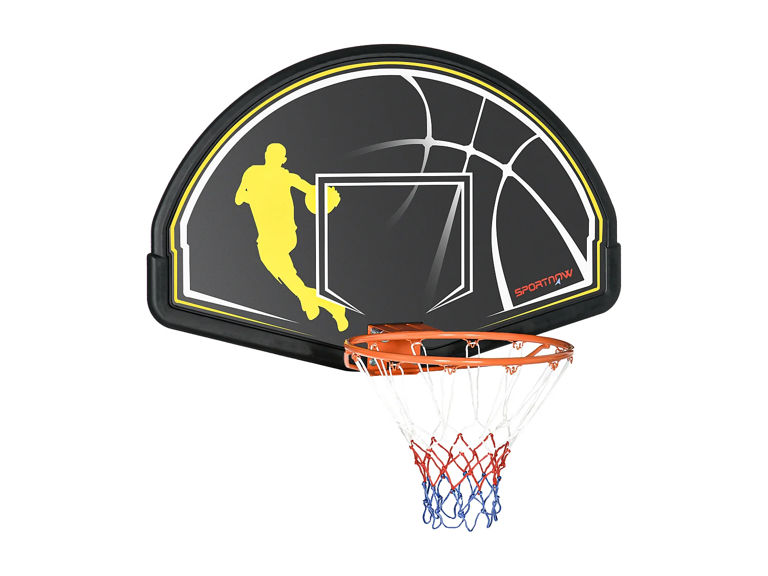 Panier de basket-ball mural avec ressort - panneau de basket à accrocher - visserie incluse - acier PE jaune noir