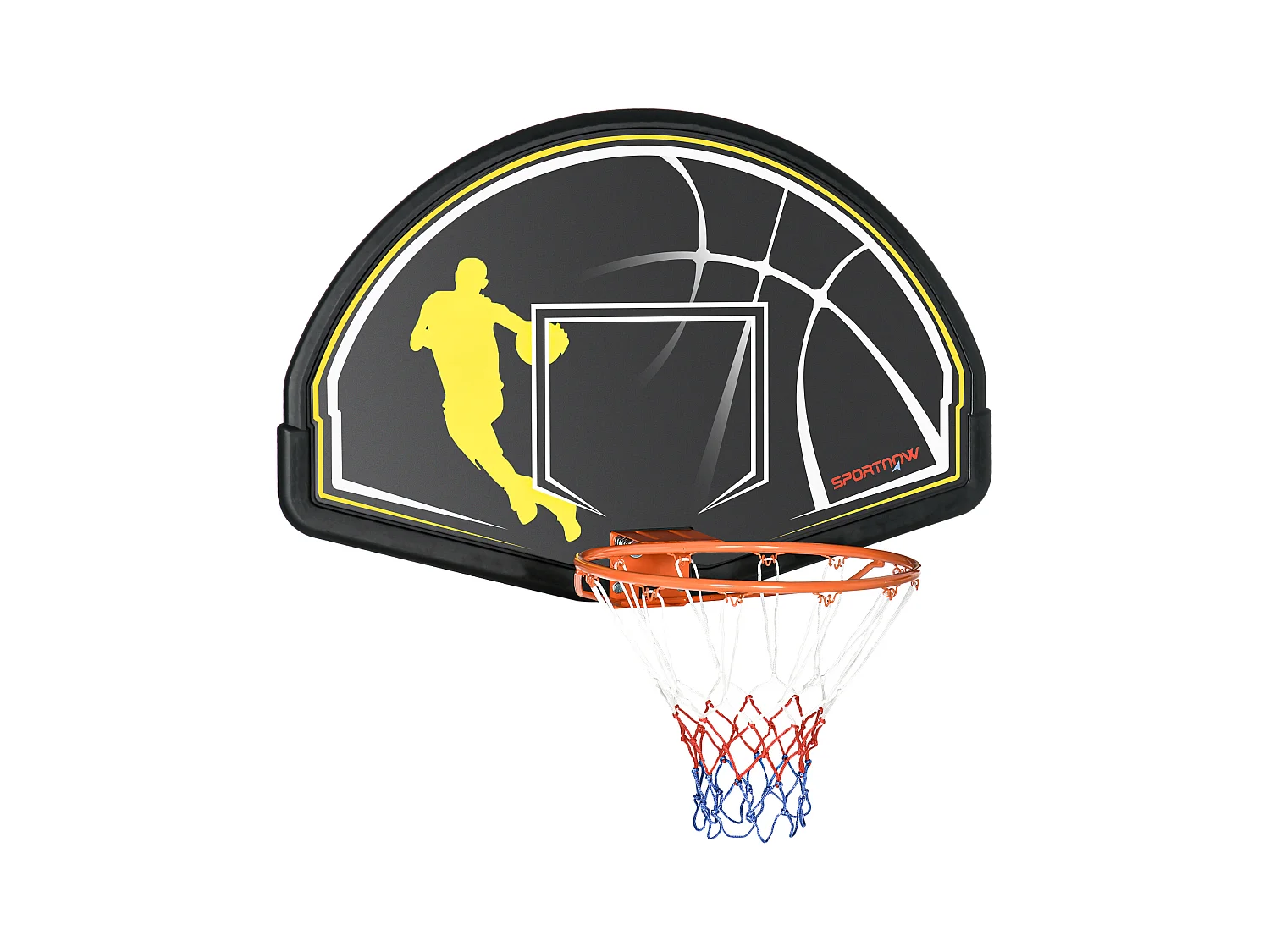 Panier de basket-ball mural avec ressort - panneau de basket à accrocher - visserie incluse - acier PE jaune noir