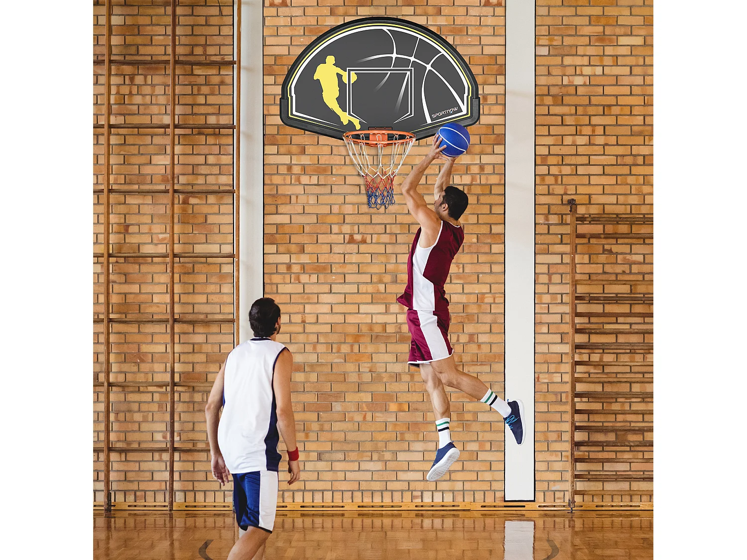 Panier de basket-ball mural avec ressort - panneau de basket à accrocher - visserie incluse - acier PE jaune noir
