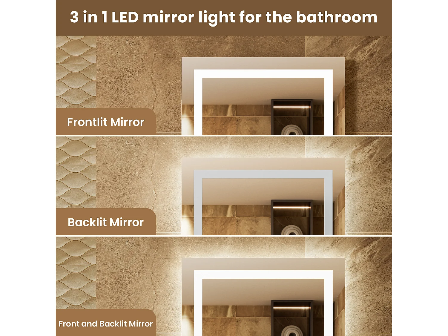 Miroir à capteur LED, Miroir de courtoisie à Induction,éclairage à intensité Variable, IP64, Vertical/Horizontal pour Salle Bain (80x60cm), Argent